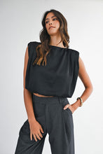 Load image into Gallery viewer, Black Sleeveless Draped Shoulder Blouse – Chic Women’s Top