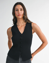 Load image into Gallery viewer, The V-Neck Button Down Knit Vest – Black