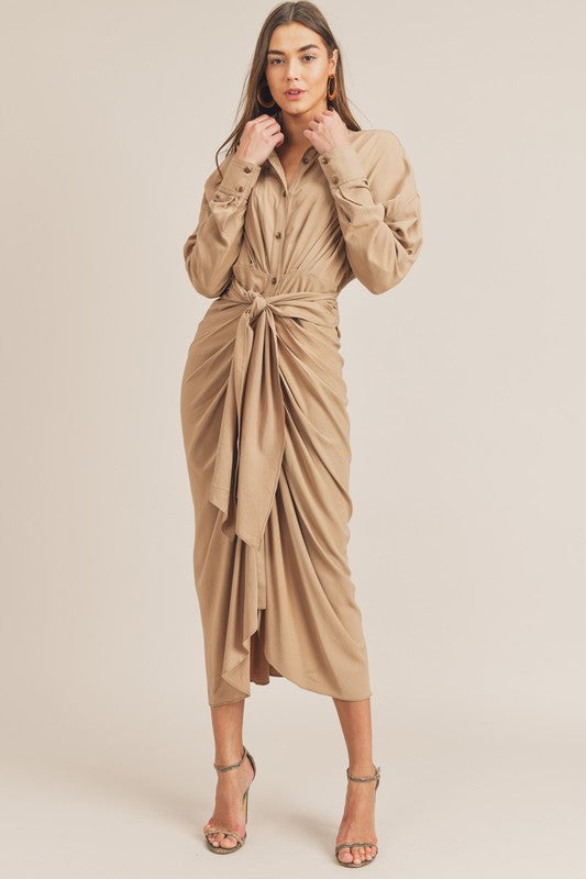divine heritage shirt dress The Monica dress- Taupe l / Taupe / 70% Tencel 30% Rayon
