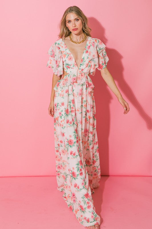 rosalyn maxi dress The m / Ivory / 100% Polyester anime Lingerie Knee Length Corset Dress cutout waist and ruffle Color:FUCHSIA PINK