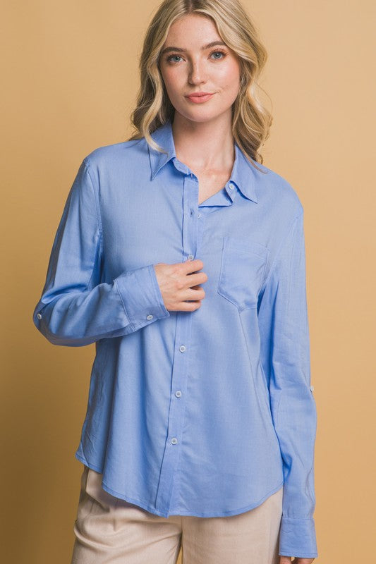 The Ariana linen top- Lt Blue
