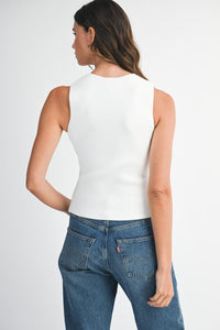 The V-Neck Button Down Knit Vest – White
