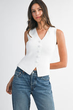 Load image into Gallery viewer, The V-Neck Button Down Knit Vest – White
