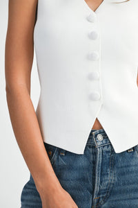 The V-Neck Button Down Knit Vest – White