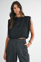Load image into Gallery viewer, Black Sleeveless Draped Shoulder Blouse – Chic Women’s Top
