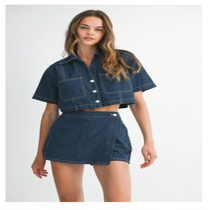 The Denim Crop Shirt and Mini Skort Set